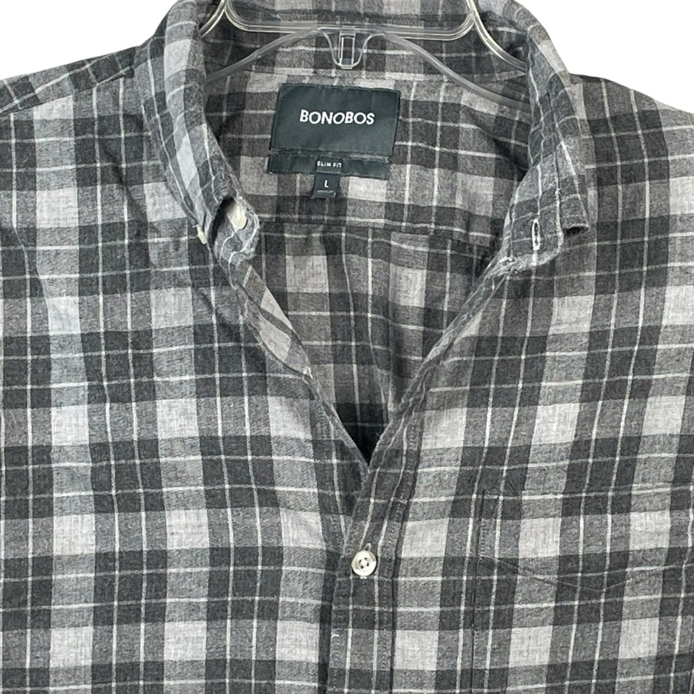 Men’s Bonobos Multi-Tone Grey Plaid 100%‎ Cotton Long Sleeve Slim Fit Large 0264 - Picture 3 of 6